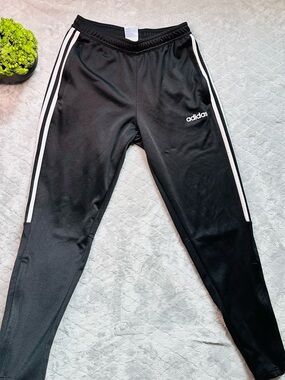 🖤 Adidas 3 Stripe Soccer Core classic  Athleisure Track Pants Zip Ankle Joggers